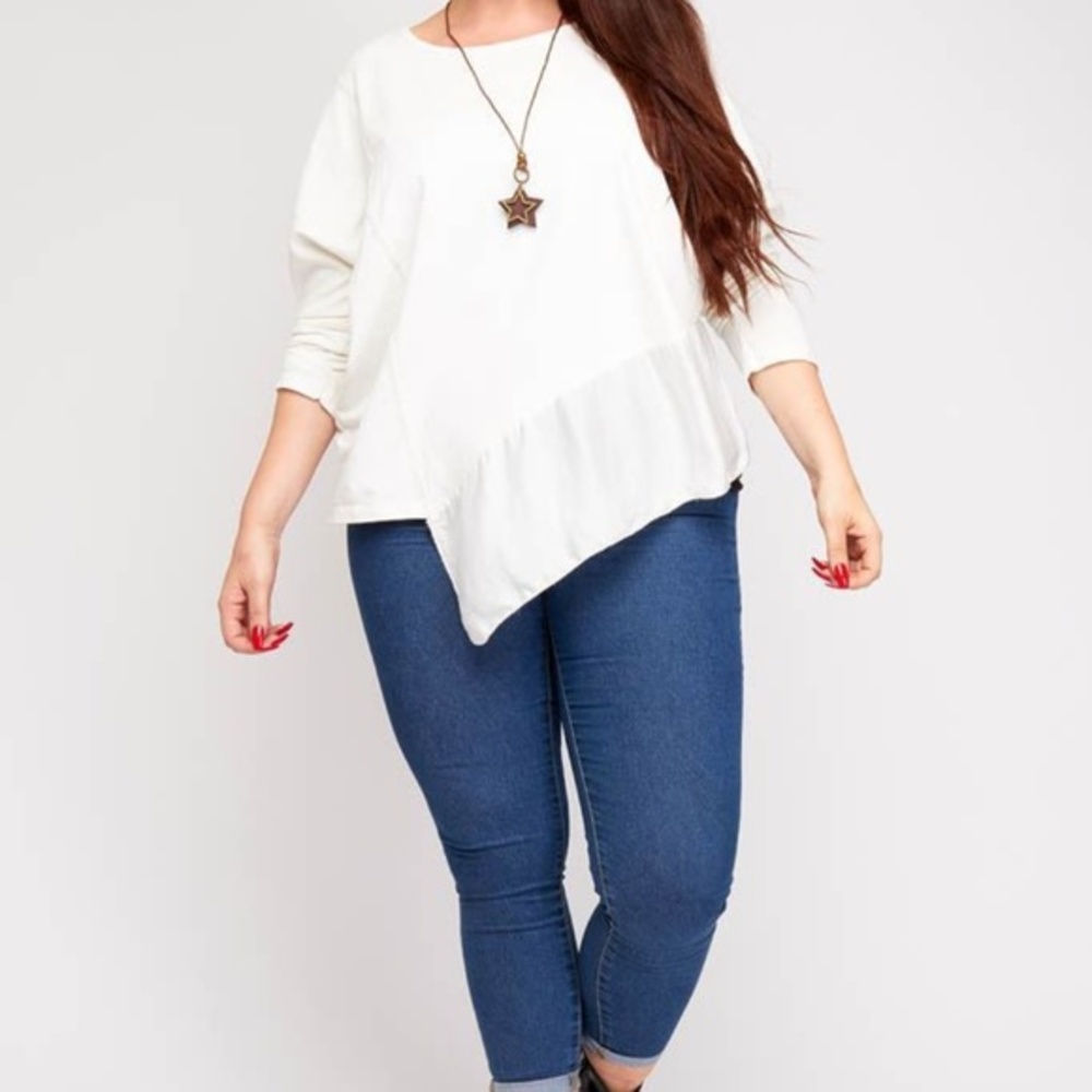 Cotton Tunic Plus Size fits 16-20 Asymmetrical Ivory Dolman Sleeves NWT